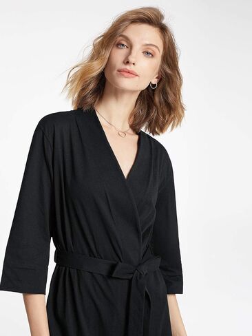 SIORO Womens 100% Cotton Robe, Knee-Length Bathrobe with V-Neck & 3/4 Sleeves, Plus Size Loungewear for Sleep, Spa & Shower in Saudi Arabia