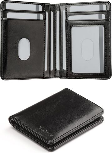 Teskyer Leather Bifold Wallet for Men with Gift Box, Stylish Small Rfid Mens Wallet, W04E210 - Black in Saudi Arabia
