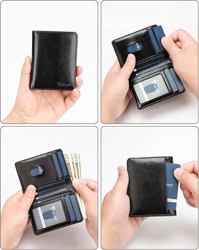 Teskyer Leather Bifold Wallet for Men with Gift Box, Stylish Small Rfid Mens Wallet, W04E210 - Black in Saudi Arabia
