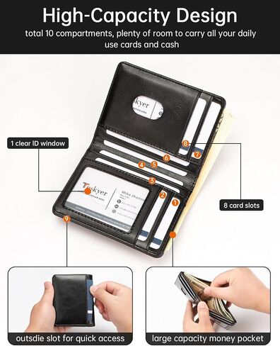 Teskyer Leather Bifold Wallet for Men with Gift Box, Stylish Small Rfid Mens Wallet, W04E210 - Black in Saudi Arabia