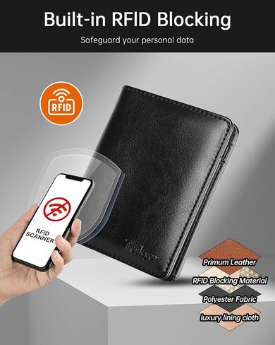 Teskyer Leather Bifold Wallet for Men with Gift Box, Stylish Small Rfid Mens Wallet, W04E210 - Black in Saudi Arabia