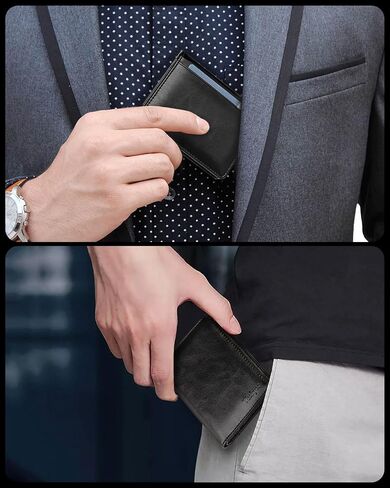 Teskyer Leather Bifold Wallet for Men with Gift Box, Stylish Small Rfid Mens Wallet, W04E210 - Black in Saudi Arabia