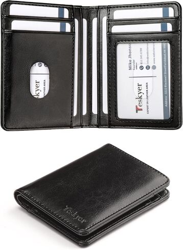 Teskyer Leather Bifold Wallet for Men with Gift Box, Stylish Small Rfid Mens Wallet, W04E210 - Black in Saudi Arabia