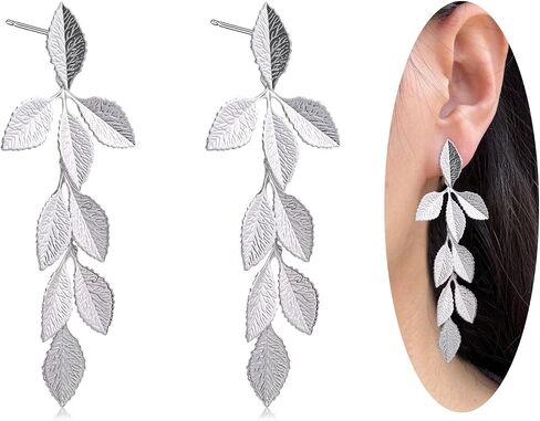 Rose Gold Long Leaf Stud Earrings Leaf Drop Dangle Earrings for Women Plant Earrings for Gift in Saudi Arabia