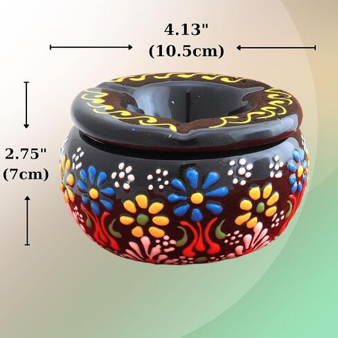 Handmade Black Ceramic Cigarette Ashtray with Lid - Windproof, for Indoor and Outdoor Use, Elegant Home and Office Decoration in Saudi Arabia