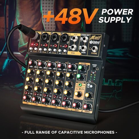 جهاز مزج الصوت D Debra Audio Mini4 وحدة تحكم DJ محمولة ذات 4 قنوات، لوحة خلط الصوت مع USB بلوتوث 48 فولت طاقة فانتوم، وحدة تحكم صوتية لتسجيل البث المباشر لحفلات الزفاف (Mini4) in Kuwait