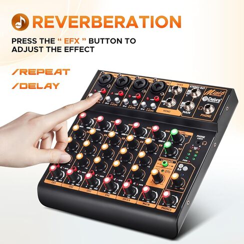 جهاز مزج الصوت D Debra Audio Mini4 وحدة تحكم DJ محمولة ذات 4 قنوات، لوحة خلط الصوت مع USB بلوتوث 48 فولت طاقة فانتوم، وحدة تحكم صوتية لتسجيل البث المباشر لحفلات الزفاف (Mini4) in Kuwait