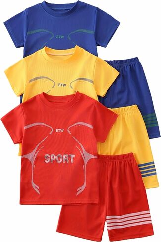Boys' Active Shorts Set 6 Pieces T-Shirt and Quick Drying Shorts Summer Activewear Sets 4-12Y in Kuwait