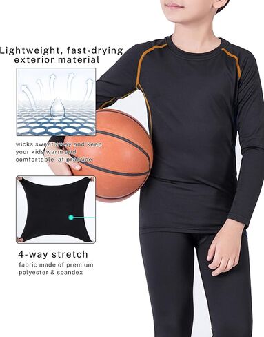 2 Pack Youth Boys & Girls Long Sleeve Compression Shirts Sports Base Layer for Kids Cold Gear in Kuwait