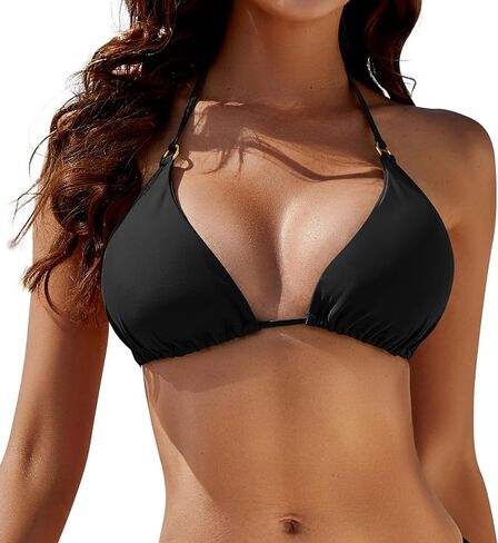 Women's Triangle Bikini Top Ring Padded Halter String Bathing Suits Tops in Saudi Arabia