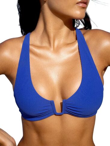 نساء U-Ring Bikini Top Criss-Cross Tie بدون عارية الذروة Ruched Push Up Pated Swimsuit Top in Kuwait