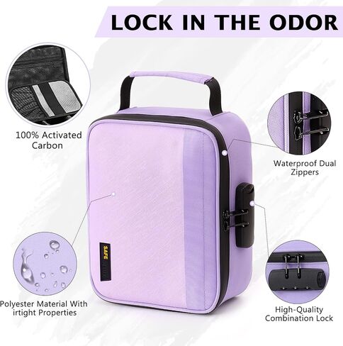Smell Proof Bag with Combination Lock, Airtight Zippers Carbon Lining & Removable Dividers, Odor Proof Container for Smoking Accessories, Odorless Travel Box Blocks Out Strong Odors in Kuwait