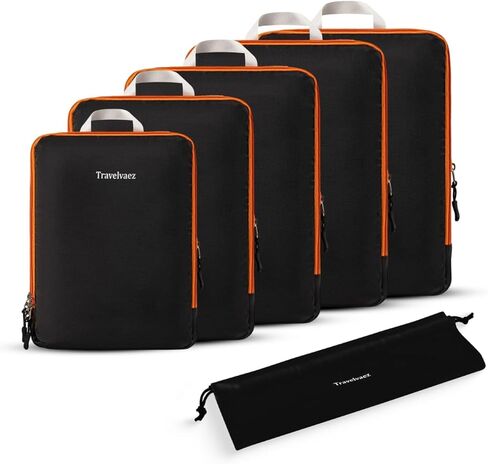 6 Set Compression Packing Cubes. Expandable and Lightweight Packing Cubes for Travel with Laundry Bag. (White). in Saudi Arabia