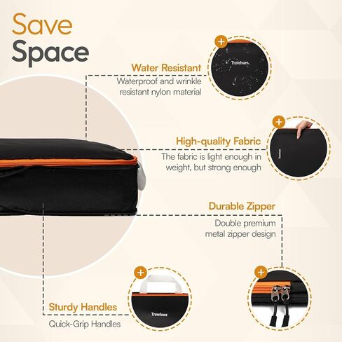 6 Set Compression Packing Cubes. Expandable and Lightweight Packing Cubes for Travel with Laundry Bag. (White). in Saudi Arabia