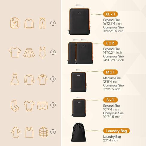 6 Set Compression Packing Cubes. Expandable and Lightweight Packing Cubes for Travel with Laundry Bag. (White). in Saudi Arabia