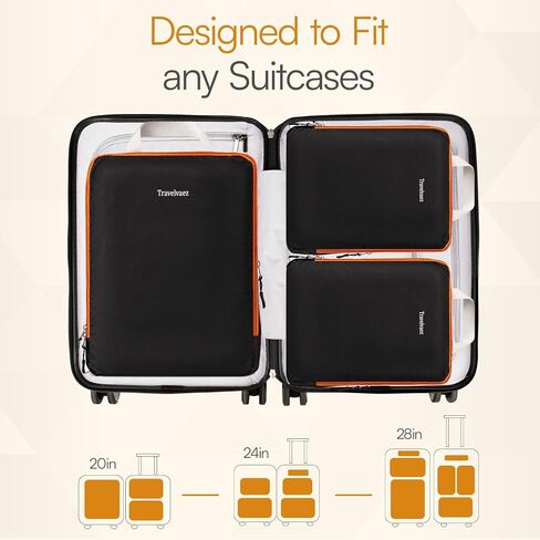 6 Set Compression Packing Cubes. Expandable and Lightweight Packing Cubes for Travel with Laundry Bag. (White). in Saudi Arabia