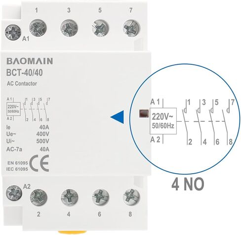 Baomain AC Contactor 63A 4 Pole 4 Normally Open 4 NO Universal Circuit Control 35mm DIN Rail Mount CE Listed BCT-63/40 (AC 220V) in Saudi Arabia