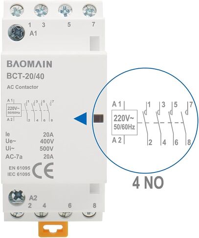 Baomain AC Contactor 63A 4 Pole 4 Normally Open 4 NO Universal Circuit Control 35mm DIN Rail Mount CE Listed BCT-63/40 (AC 220V) in Saudi Arabia