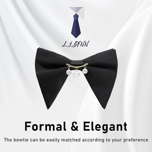 Oversized Bow Ties for Men, Mens Bow Tie with Pearl Decoration Adjustable Pre-tied Bowtie for Wedding Party Banquet in Saudi Arabia