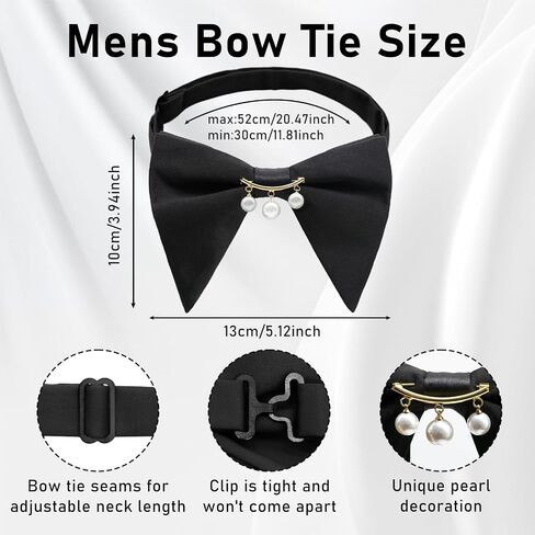 Oversized Bow Ties for Men, Mens Bow Tie with Pearl Decoration Adjustable Pre-tied Bowtie for Wedding Party Banquet in Saudi Arabia