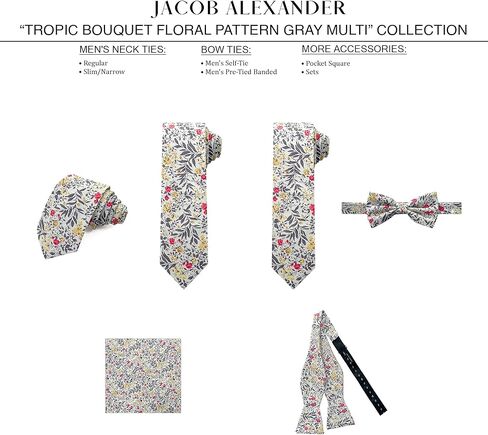 Jacob Alexander Men's Tropic Bouquet Floral Pattern Pre-Tied Adjustable Banded Bow Tie in Saudi Arabia