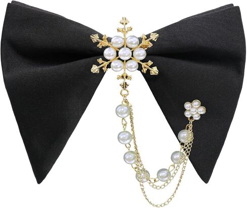 Oversized Bow Ties for Men, Mens Bow Tie with Pearl Decoration Adjustable Pre-tied Bowtie for Wedding Party Banquet in Saudi Arabia