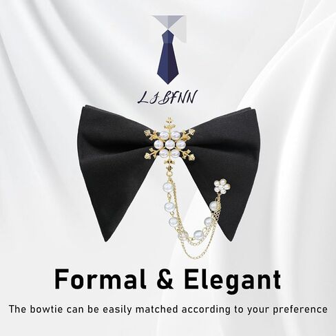 Oversized Bow Ties for Men, Mens Bow Tie with Pearl Decoration Adjustable Pre-tied Bowtie for Wedding Party Banquet in Saudi Arabia