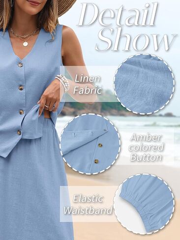 مجموعات من الكتان 2 قطعة للنساء الصيفية ، و Vest Vest Top & Flowy Maxi Skirt in Kuwait