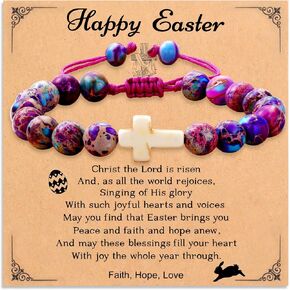 Easter Basket Stuffers for Teens, Religious Cross Beaded Bracelet Catholic Christian Easter Jewelry Gifts for Women Teen Girls
