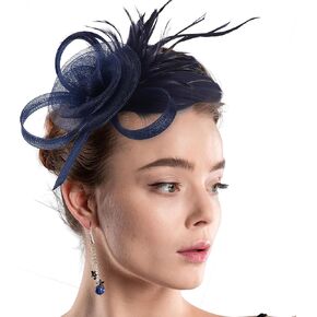 Aethland Fascinators Hat Flower Mesh Ribbons Feathers on a Headband and a Clip Tea Party Headwear for Girls and Women
