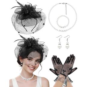 1920s Vintage Fascinators Hat Set for Women Tea Party Hats for Cocktail Wedding Fancy Dress Party in Kuwait