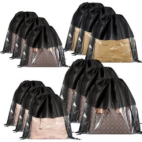 12 PCS Dust Bags for Handbags,Dustproof Drawstring Bags in 4 Size,Breathable Non Woven Fabric Purse Dust Bag,Storage Bags for Handbags Shoes Purses,Black
