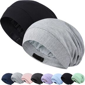 Ababalaya Unisex Bonnet for Sleeping, Adjustable Silky Satin Lined Sleep Cap, Silk Hair Wraps for Sleep Night Cap
