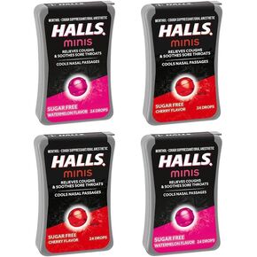 Minis Cherry & Watermelon Sugar Free Cough Drops Variety Pack, 4-24 Packs (96 Total Drops)