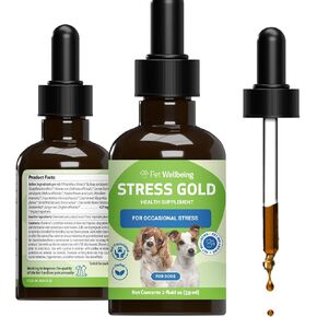 الحيوانات الأليفة Wellbeing Stress Gold للكلاب - تركيبة بيطرية - مهدئة ومريحة لحالات التوتر الشديد - مكمل عشبي طبيعي 2 أونصة (59 مل)