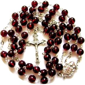 elegantmedical HANDMADE Garnet Gemstone Bead Catholic Sterling 925 Silver 5 DECADE ROSARY Cross Crucifix Necklace Womens