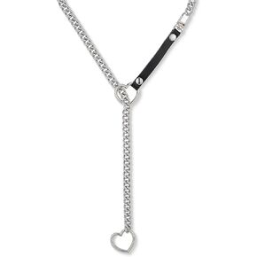 Heart Slip Chain Necklace For Women, Punk Gothic Cuban Link Long Necklace with Metallic Heart O-ring, Adjustable Lariat Y-Necklace