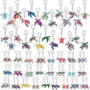 50 Pcs Turtle Keychain Bulk Acrylic Summer Ocean Hawaiian Tropical Key Ring Gifts for Women Men Adult Pool Birthday Decor