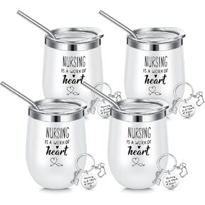 Yinkin 4 PCS الممرضة التقدير مجموعة الهدايا الممرضة كأس تومل ، شكرا لك النبيذ سلسلة مفاتيح ملهمة للتهمة التخرج من هدايا التقاعد (أفضل معلم)