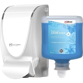 SC Johnson Professional Azure FOAM Dispenser and Refill Starter Kit, Wall Mount Soap Dispenser for Hand Soap, 1 Refresh Azure FOAM Hand Wash, 1 Liter Cartridge, 33.8 fl. oz., for Professional Use Only