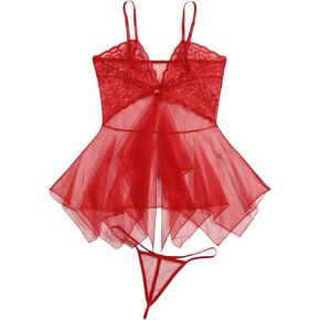 MakeMeChic Women's Naughty Lingerie Set Mesh Sheer Chemise Floral Lace Babydolls V Neck Sleepwear