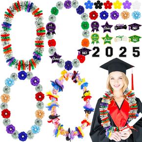 أموال التخرج LEI 2025 LEI Making Kit DIY Candy Tubing for Class of 2025 التخرج تفضل مع ملصقات زهرة الساتان Cardstock Money Leis للحصول