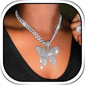 EARENT Butterfly Necklaces Jewelry Rhinestone Crystal Choker Chain for Women