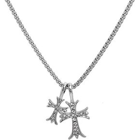 Gothic Double Cross Necklace Silver Plated Goth Vintage Necklace Y2K Long Dainty Cross Choker Necklace for Women Men Silver Non Tarnish Chrome Punk Heart Chain Link 2000s Jewelry