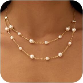 Gold Pearl Necklaces for Women, 14K Natural Freshwater Dainty Pearl Choker Necklaces for Women, Elegant Jewelry for Mom, Wife - Valentine's Day, Anniversary, Wedding Gift
