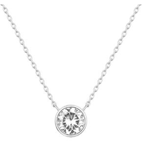 PAVOI 14K Gold Plated Circle CZ Solitaire Necklace | Elegant Bezel Pendant | Dainty Cubic Zirconia Halo Choker Necklaces for Women