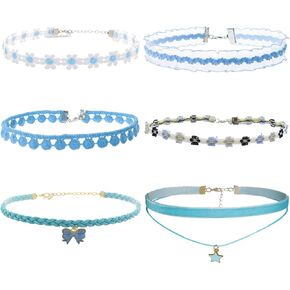 Nova&Aria Chokers Set For Women Heart Choker Necklaces Flower Pendant Velvet Cute Pink Turquoise Blue White Black Choker Necklace Christmas Colorful Lace Chokers