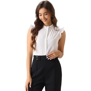 Allegra K Ruffles Bodysuit Tops for Women's Cap Sleeve Button Down Leotard Shirt