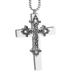 Gothic Double Cross Necklace Silver Plated Goth Vintage Necklace Y2K Long Dainty Cross Choker Necklace for Women Men Silver Non Tarnish Chrome Punk Heart Chain Link 2000s Jewelry in Kuwait