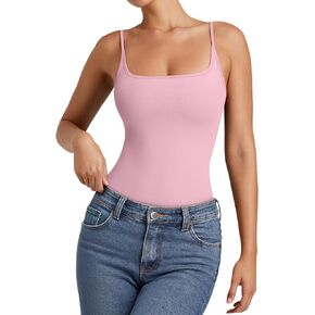 PINKMSTYLE Womens Double Lined Square Neck Bodysuit Spaghetti Strap Tank Top Sexy Going Out Tops
